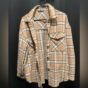 SHEIN Tan Plaid Shacket